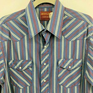 Rustler Vintage Pearl Snap Shirt L Western Blue